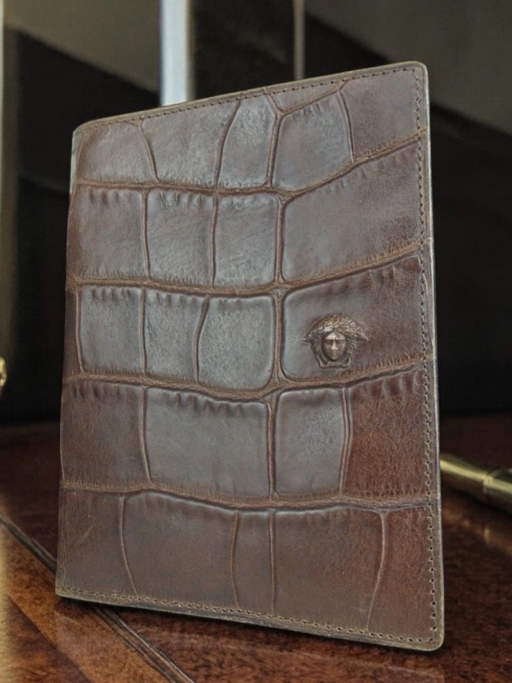 Gianni Versace Croc Embossed Leather Bifold Wallet 🤩